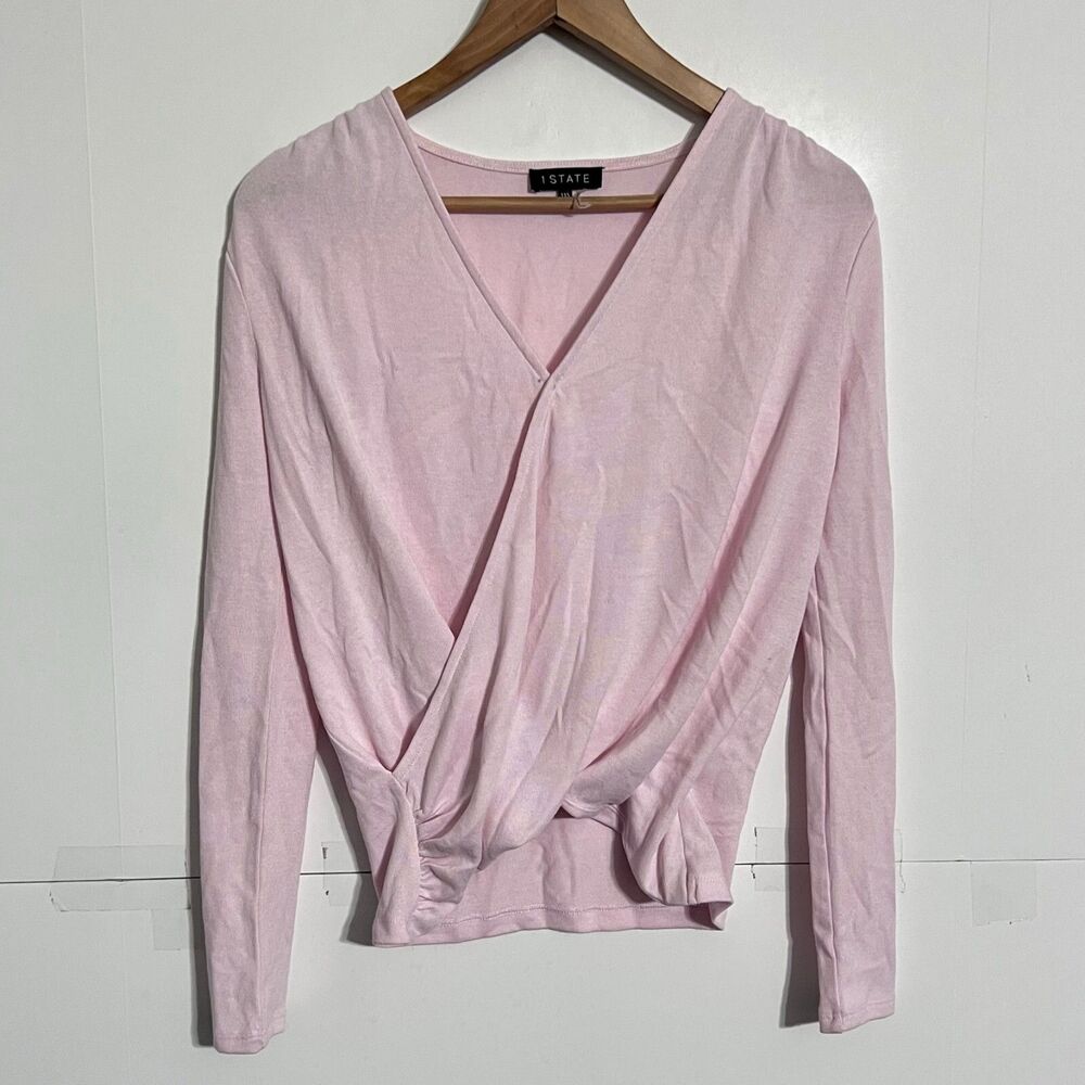 1 State Womens Front Twisted Sweater Top Size XXS Pink V-neck Rayon Pull Over